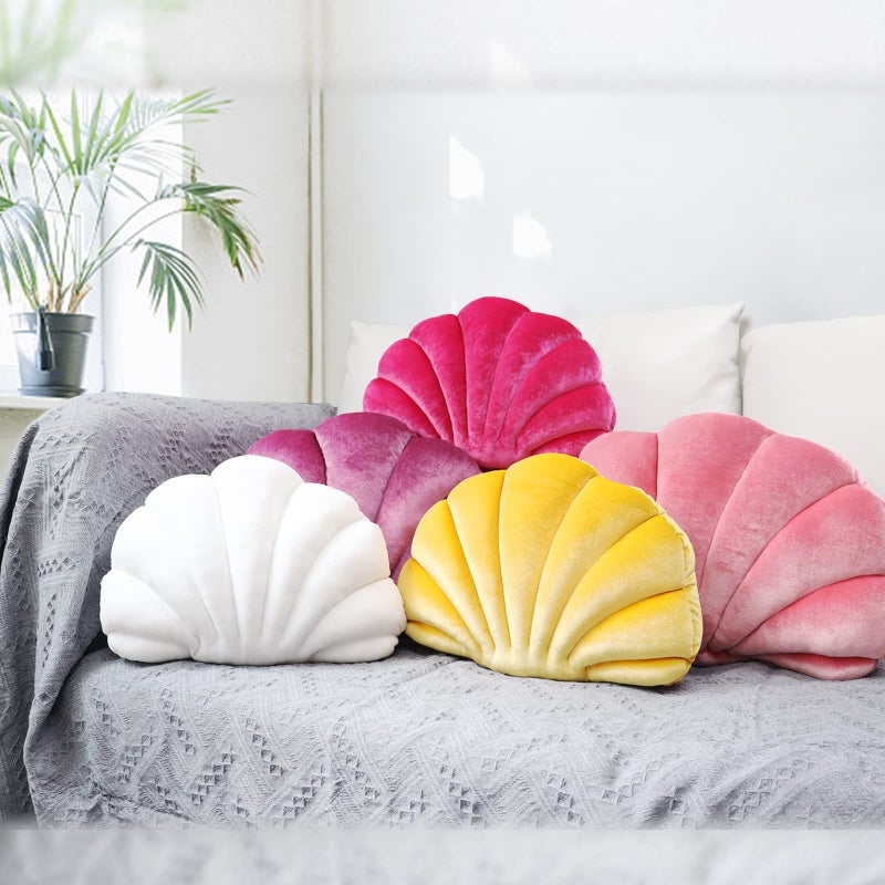 Yi-gog Seashell Pillow Sea Shaped Decorative Princess Throw Pillow 3D Velvet Soft Ocean Cute Throw Pillows for Bed Couch Chair Sofa Room 18 X 13 inch - Image 3